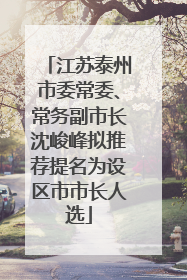 江苏泰州市委常委、常务副市长沈峻峰拟推荐提名为设区市市长人选