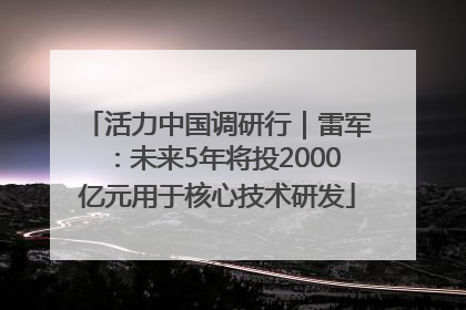 活力中国调研行｜雷军：未来5年将投2000亿元用于核心技术研发
