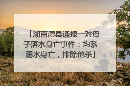 湖南澧县通报一对母子落水身亡事件：均系溺水身亡，排除他杀